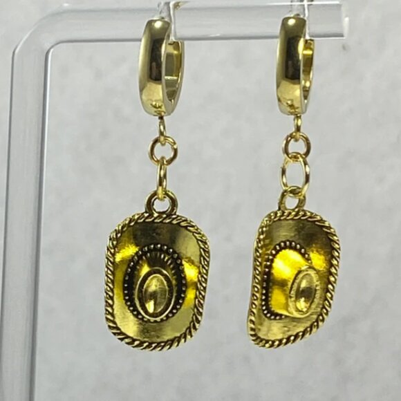 Handmade Cowboy Cowgirl Hat Huggie Earrings - Picture 6 of 11